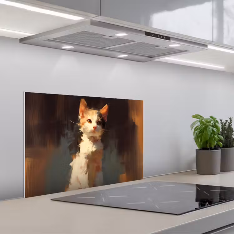 Spatscherm keuken - Kat - Geschilderd - Artistiek - Wit — 5