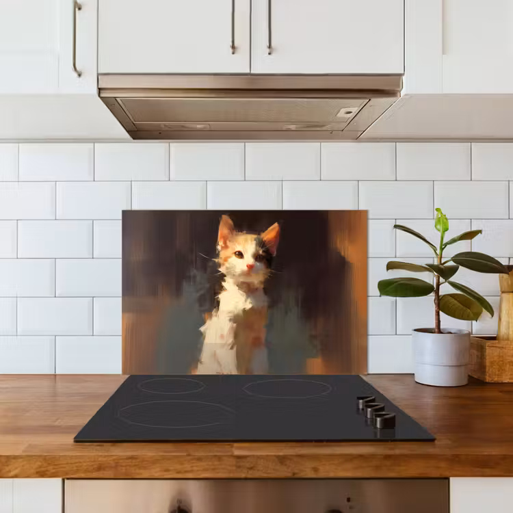 Spatscherm keuken - Kat - Geschilderd - Artistiek - Wit — 6