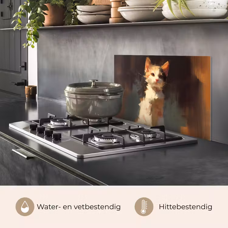Spatscherm keuken - Kat - Geschilderd - Artistiek - Wit — 7