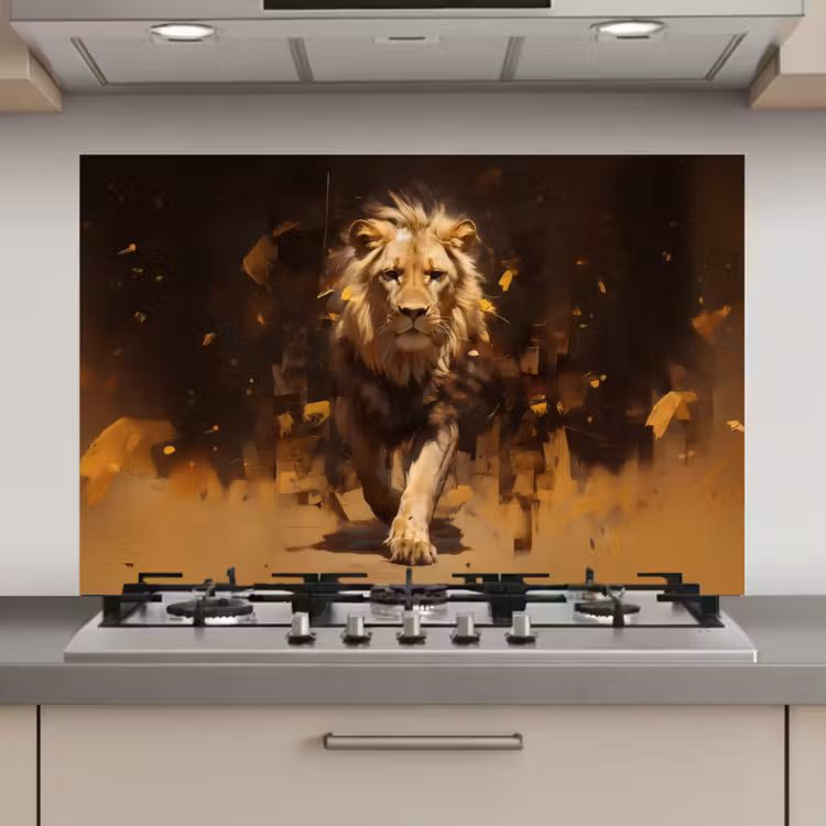 Spatscherm keuken - Leeuw - Geschilderd - Abstract - Goud — 1