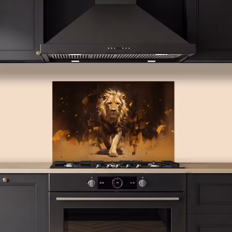 Spatscherm keuken - Leeuw - Geschilderd - Abstract - Goud — 2