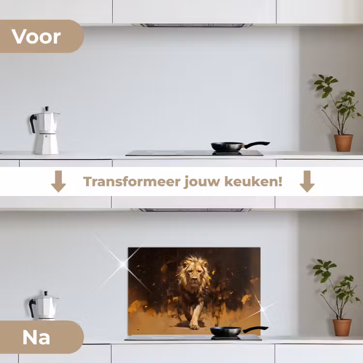 Spatscherm keuken - Leeuw - Geschilderd - Abstract - Goud — 3