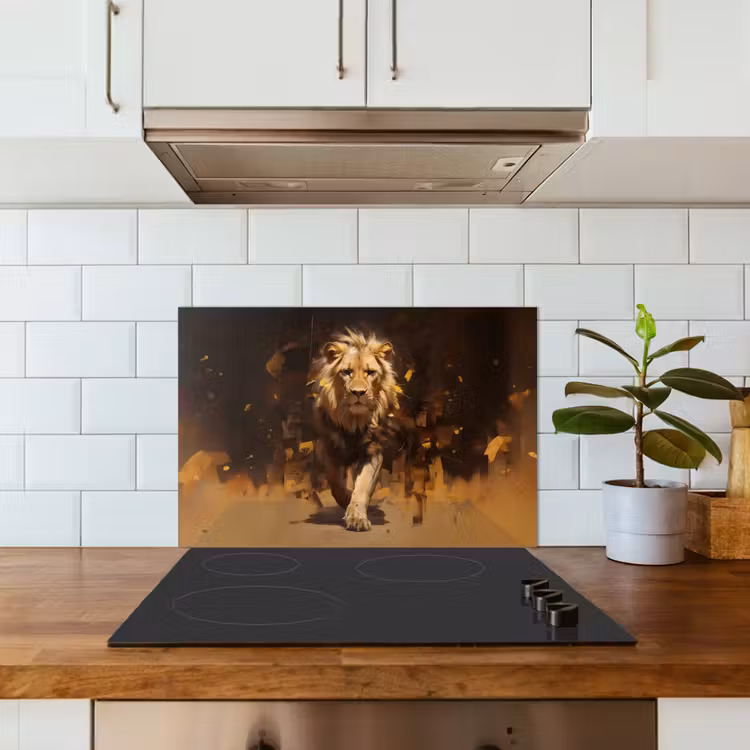 Spatscherm keuken - Leeuw - Geschilderd - Abstract - Goud — 6