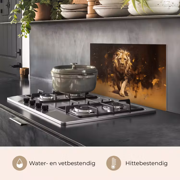 Spatscherm keuken - Leeuw - Geschilderd - Abstract - Goud — 7