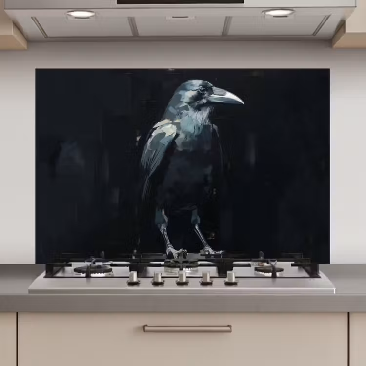 Spatscherm keuken - Raaf - Vogels - Zwart — 1
