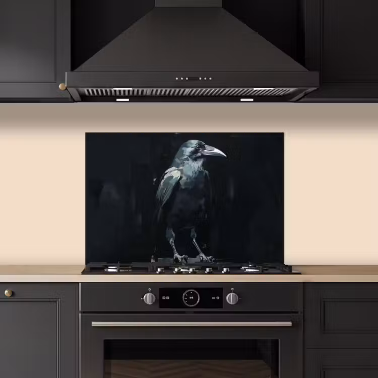 Spatscherm keuken - Raaf - Vogels - Zwart — 2