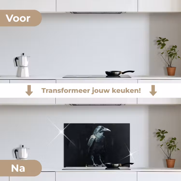 Spatscherm keuken - Raaf - Vogels - Zwart — 3