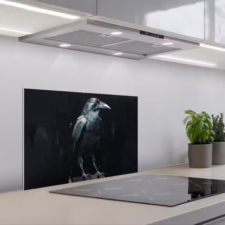 Spatscherm keuken - Raaf - Vogels - Zwart — 5