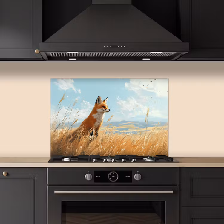 Spatscherm keuken - Vos - Gras - Wolken - Oranje — 2