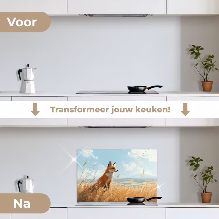 Spatscherm keuken - Vos - Gras - Wolken - Oranje — 3