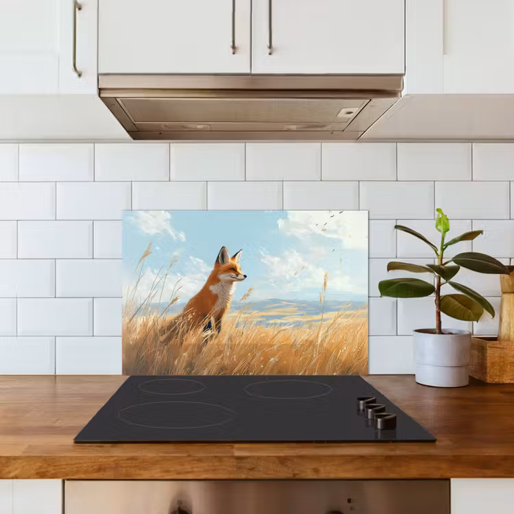 Spatscherm keuken - Vos - Gras - Wolken - Oranje — 6