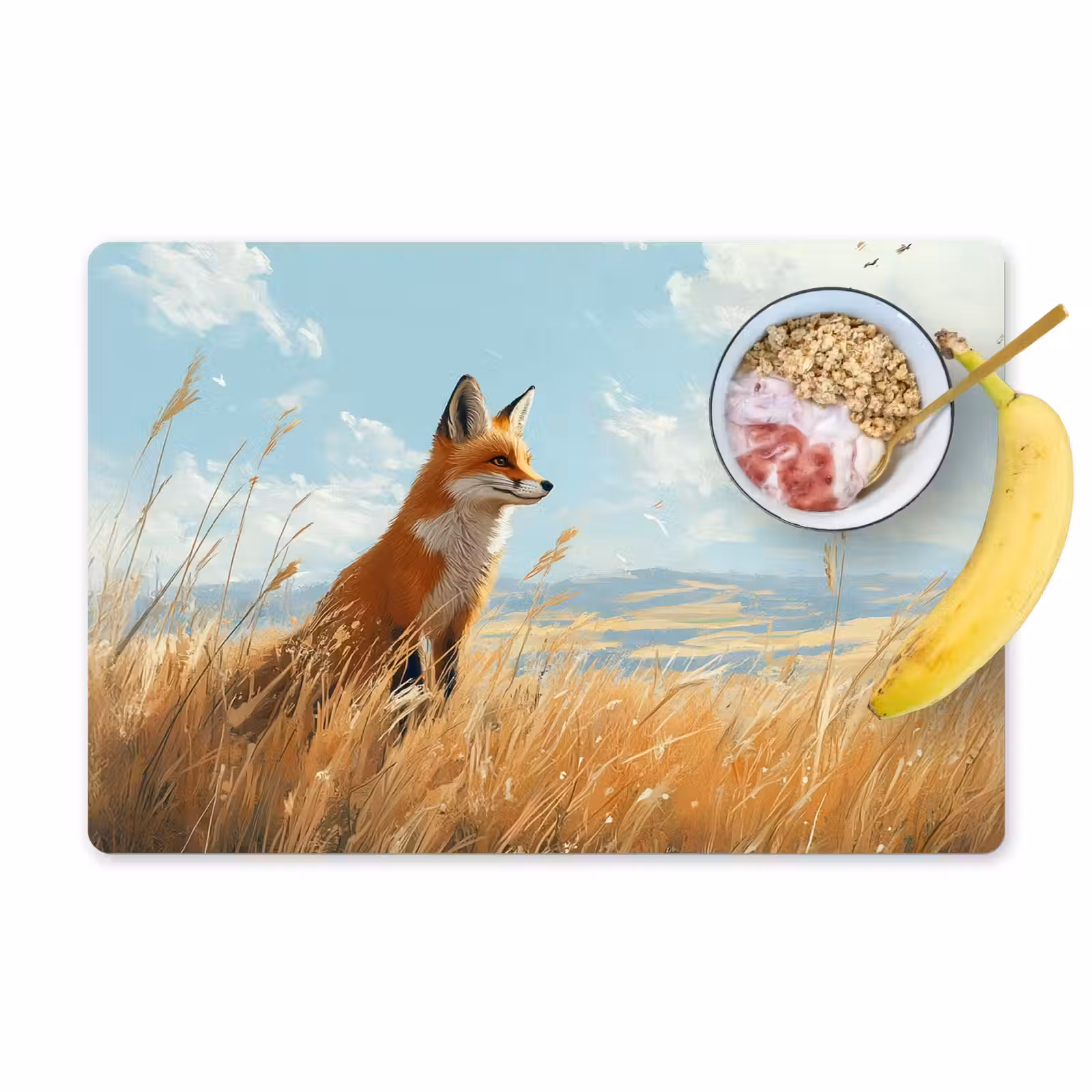 Placemat - 6 stuks - Vos - Gras - Wolken - Oranje — 1