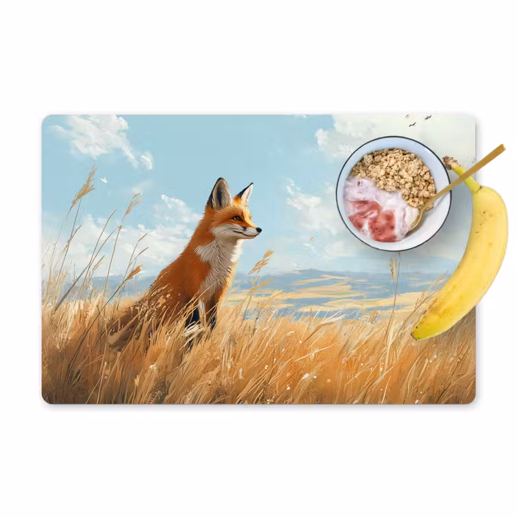 Placemat - 6 stuks - Vos - Gras - Wolken - Oranje — 1