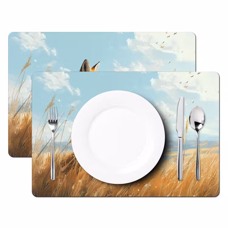 Placemat - 6 stuks - Vos - Gras - Wolken - Oranje — 2