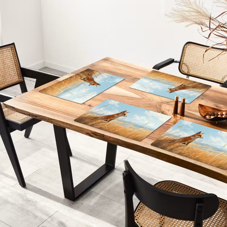 Placemat - 6 stuks - Vos - Gras - Wolken - Oranje — 5