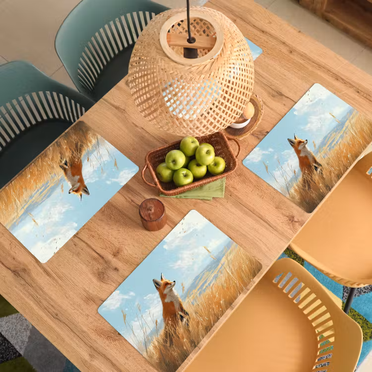 Placemat - 6 stuks - Vos - Gras - Wolken - Oranje — 6
