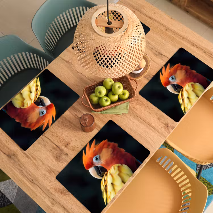 Placemat - 6 stuks - Close-up - Papegaai - Veren - Oranje — 6