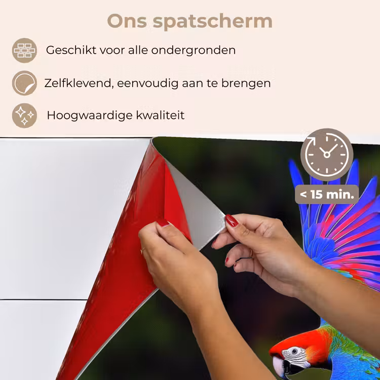 Spatscherm keuken - Felgekleurd - Papegaai - Bos - Vleugels — 4