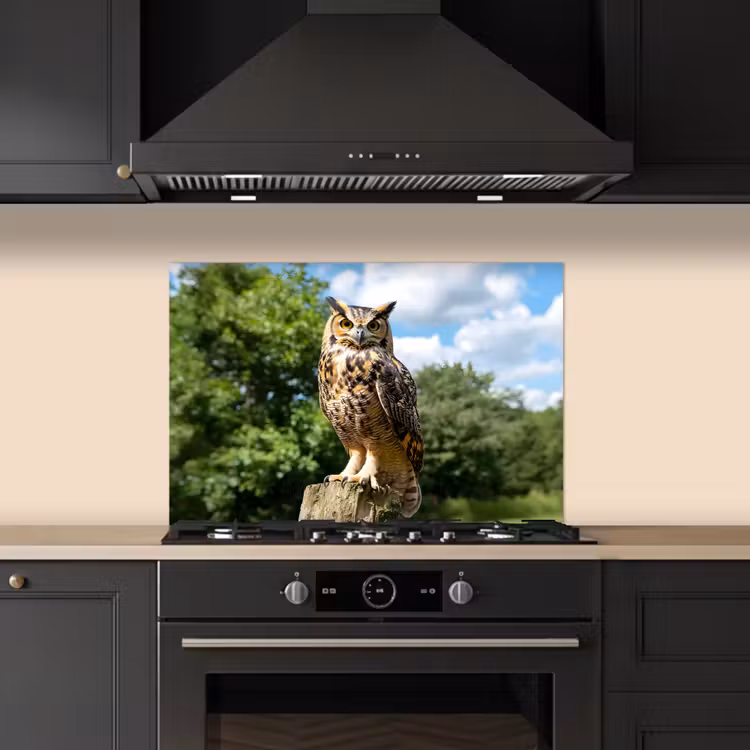 Spatscherm keuken - Uil - Boomstronk - Bos - Lucht — 2