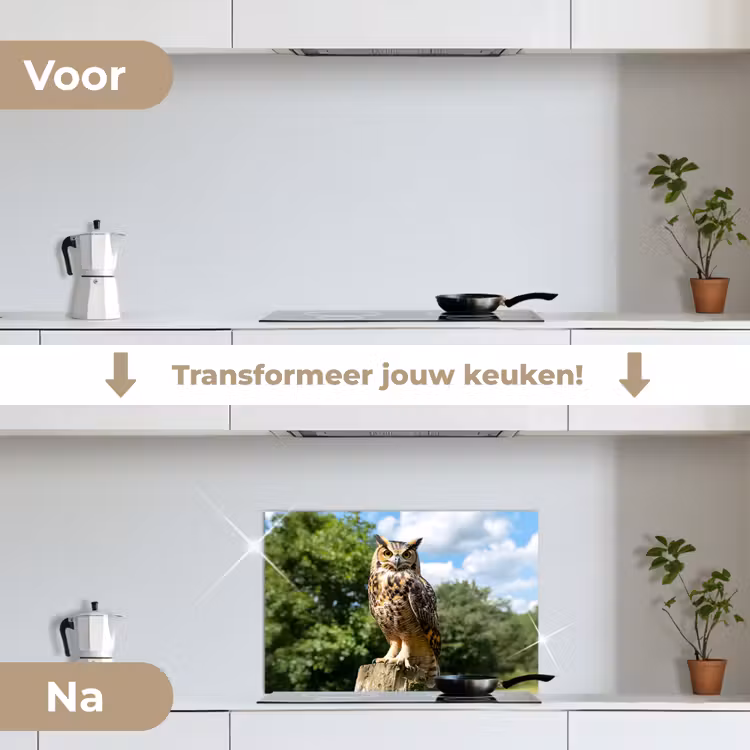 Spatscherm keuken - Uil - Boomstronk - Bos - Lucht — 3