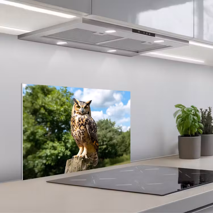 Spatscherm keuken - Uil - Boomstronk - Bos - Lucht — 5