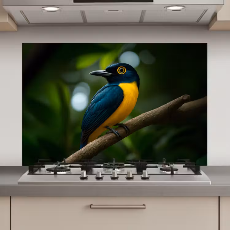 Spatscherm keuken - Vogel - Tak - Geel - Bladeren — 1