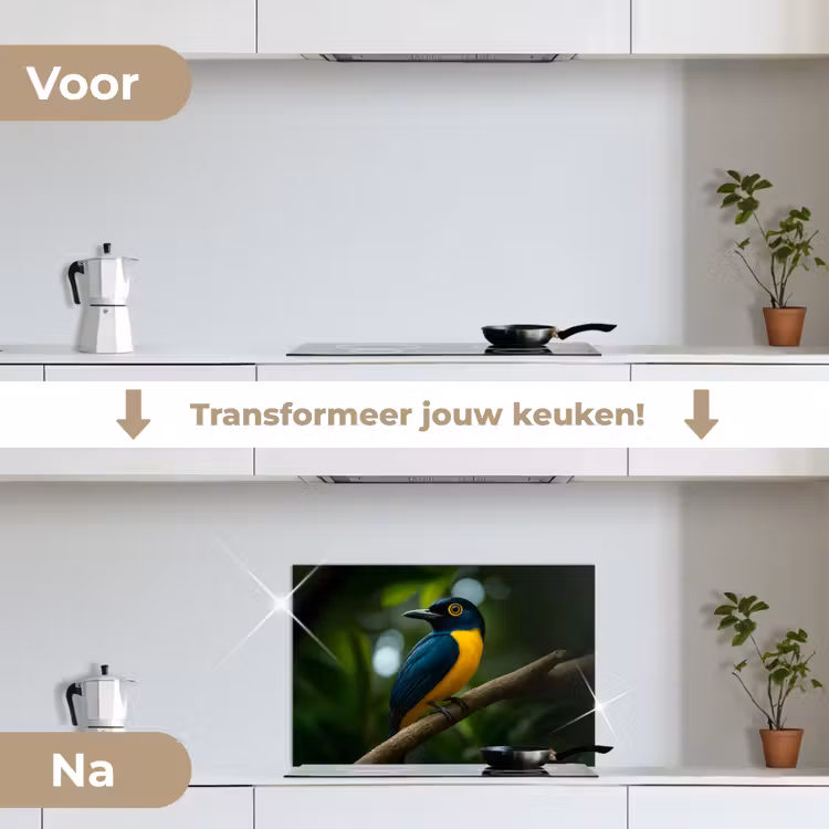 Spatscherm keuken - Vogel - Tak - Geel - Bladeren — 3