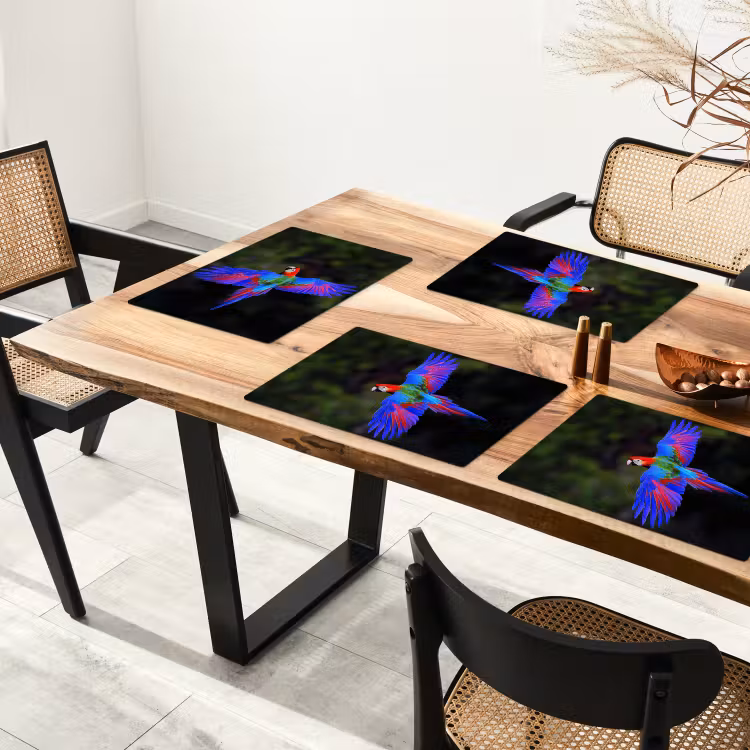 Placemat - 6 stuks - Felgekleurd - Papegaai - Bos - Vleugels — 5