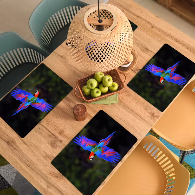 Placemat - 6 stuks - Felgekleurd - Papegaai - Bos - Vleugels — 6