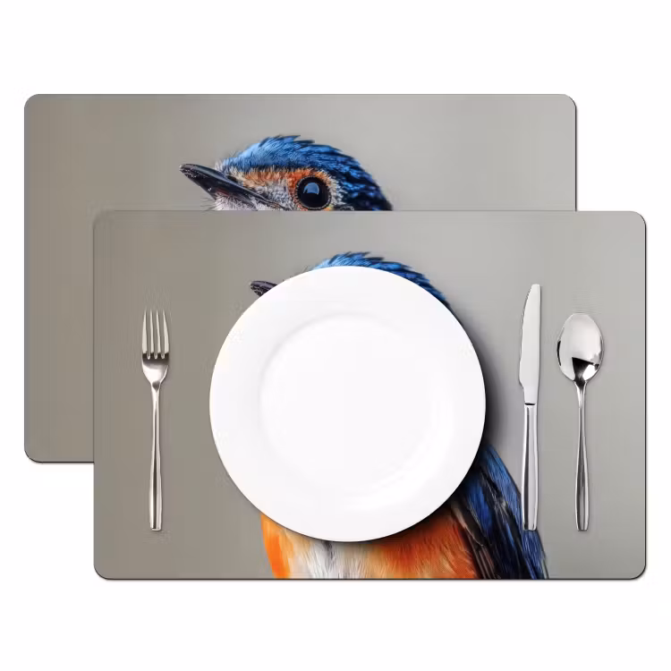 Placemat - 6 stuks - Kleurrijk - Vogeltje - Veren - Blauw — 2