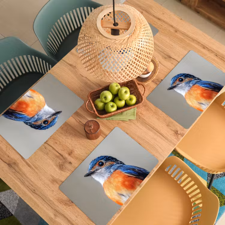 Placemat - 6 stuks - Kleurrijk - Vogeltje - Veren - Blauw — 6