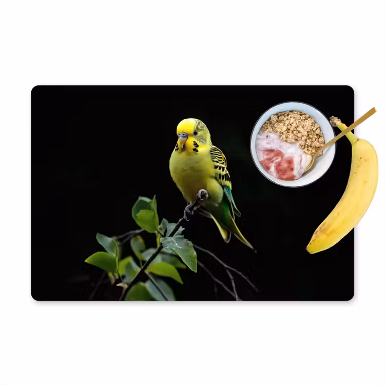 Placemat - 6 stuks - Parkiet - Tak - Bladeren - Geel — 1