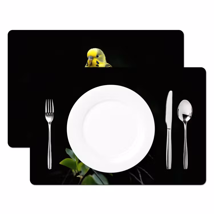 Placemat - 6 stuks - Parkiet - Tak - Bladeren - Geel — 2