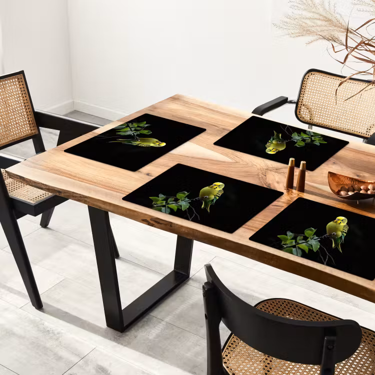 Placemat - 6 stuks - Parkiet - Tak - Bladeren - Geel — 5
