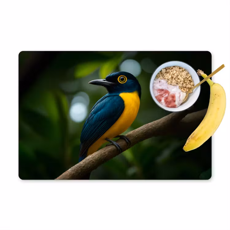 Placemat - 6 stuks - Vogel - Tak - Geel - Bladeren — 1