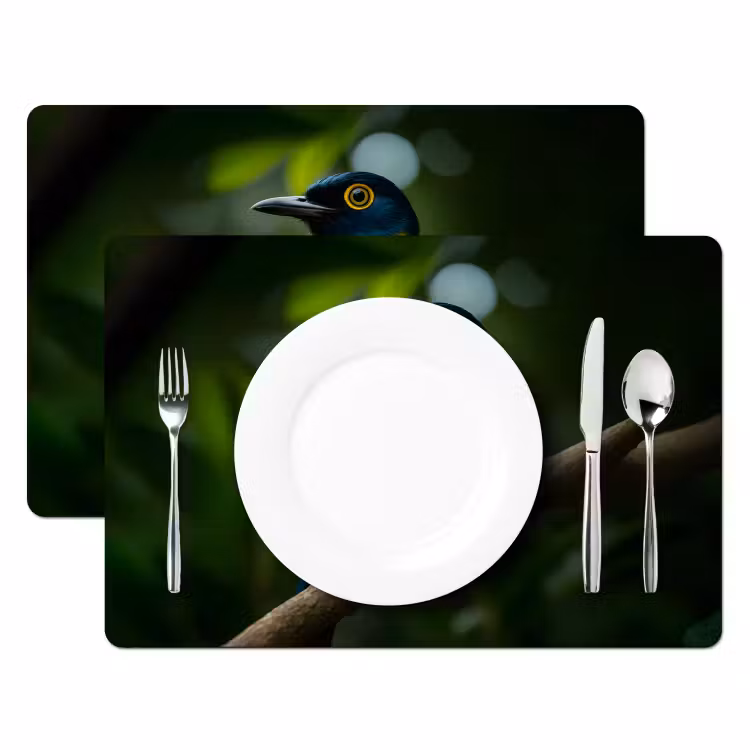 Placemat - 6 stuks - Vogel - Tak - Geel - Bladeren — 2