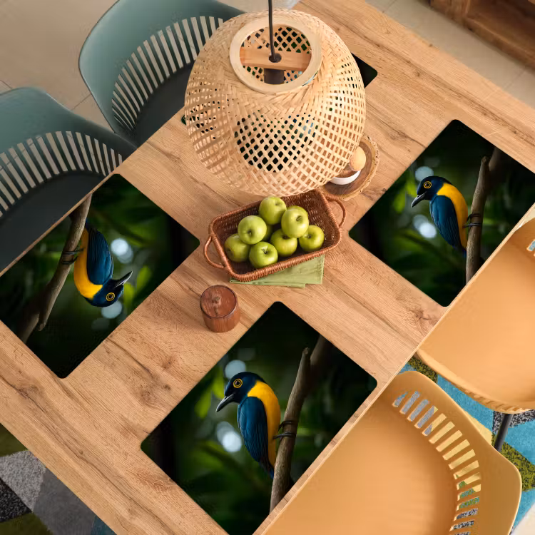 Placemat - 6 stuks - Vogel - Tak - Geel - Bladeren — 6