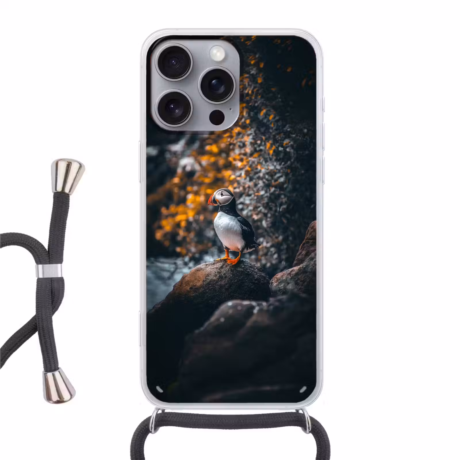 Telefoonhoesje met koord - Papegaai - Vogel - Rots - Wit — 1