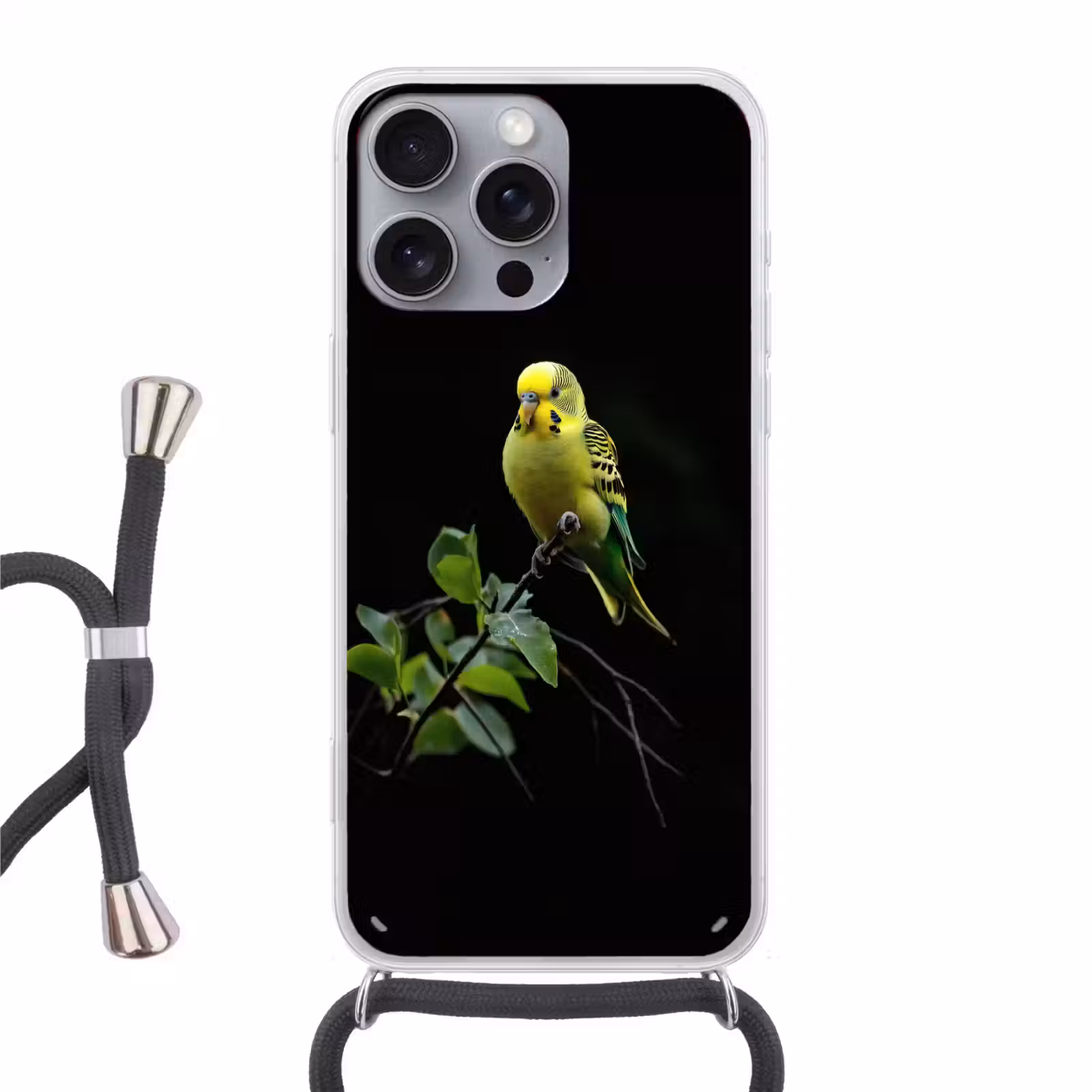 Telefoonhoesje met koord - Parkiet - Tak - Bladeren - Geel — 1