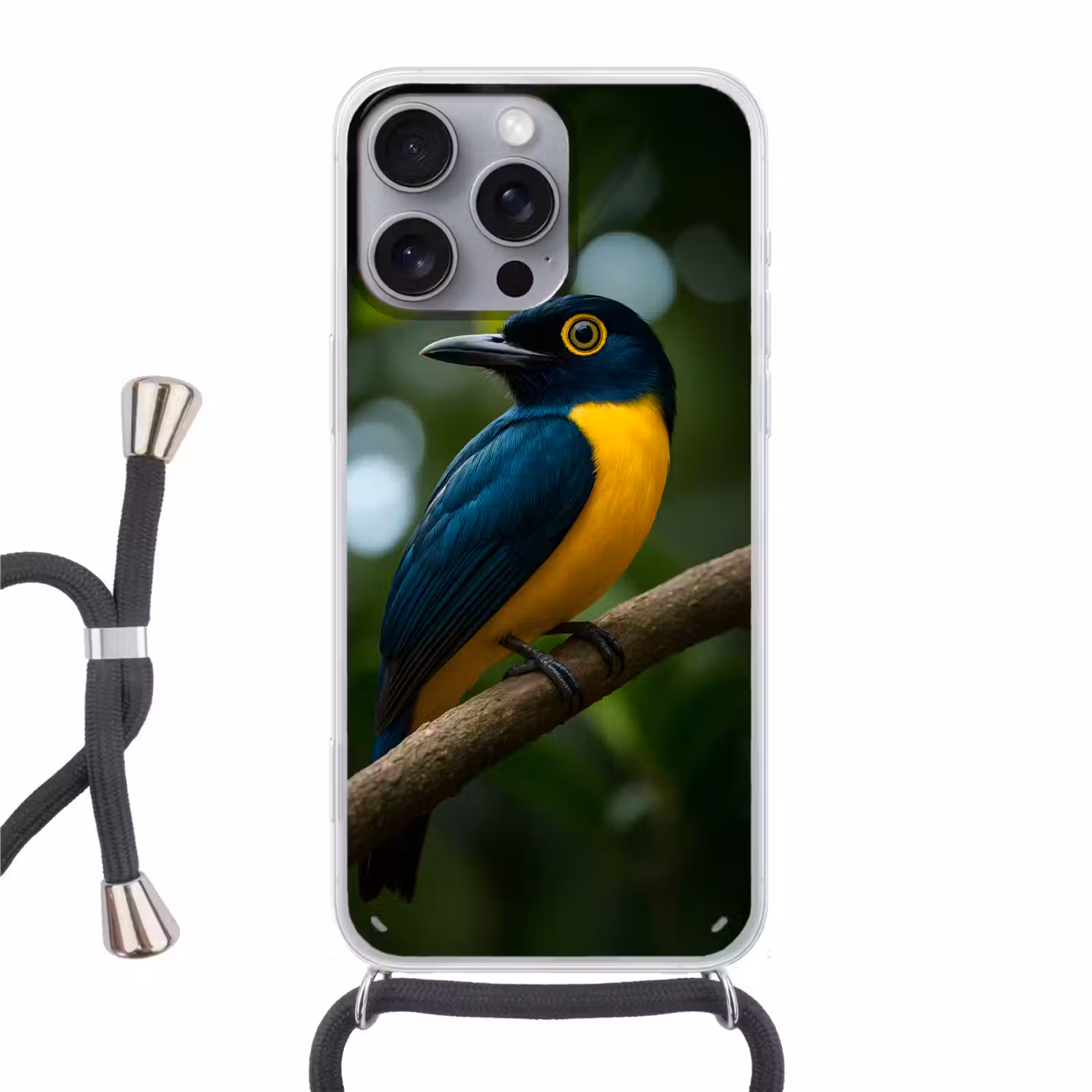 Telefoonhoesje met koord - Vogel - Tak - Geel - Bladeren — 1