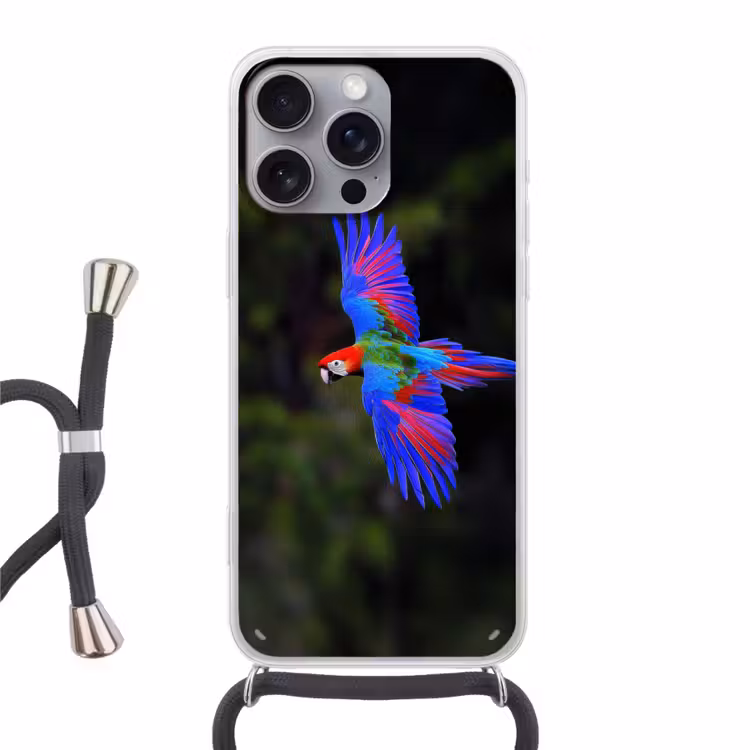 Telefoonhoesje met koord - Felgekleurd - Papegaai - Bos - Vleugels — 1