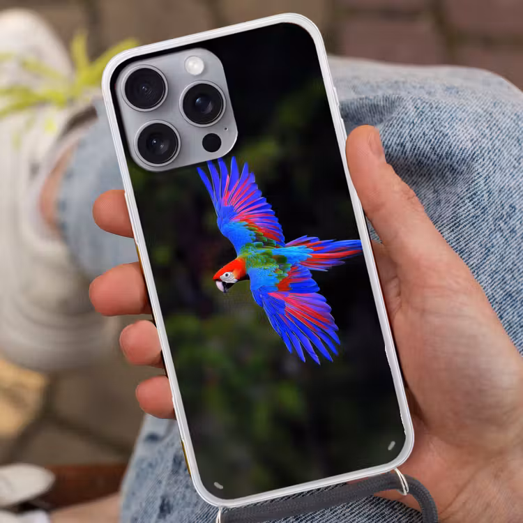 Telefoonhoesje met koord - Felgekleurd - Papegaai - Bos - Vleugels — 2