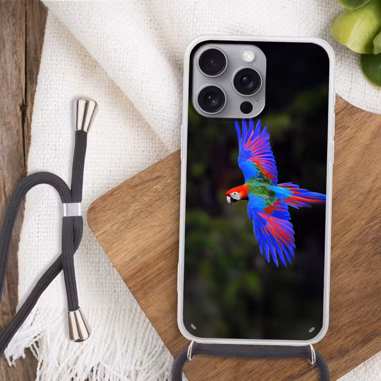 Telefoonhoesje met koord - Felgekleurd - Papegaai - Bos - Vleugels — 3