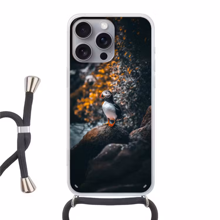 Telefoonhoesje met koord - Papegaai - Vogel - Rots - Wit — 1