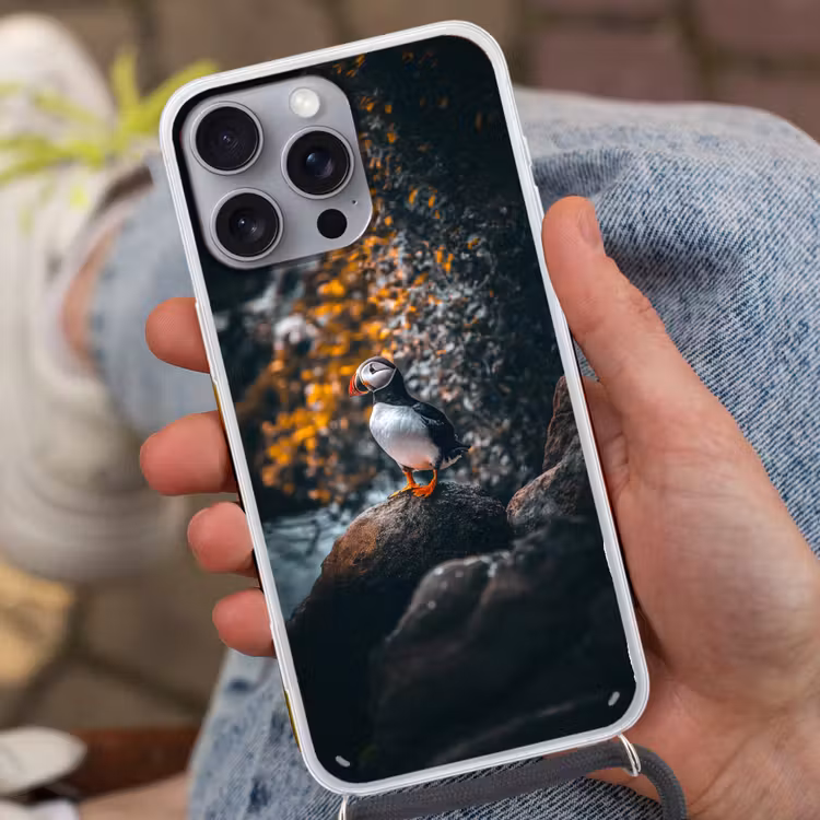 Telefoonhoesje met koord - Papegaai - Vogel - Rots - Wit — 2