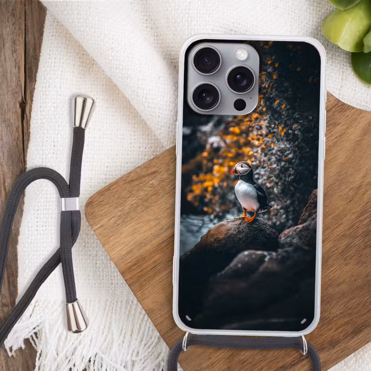 Telefoonhoesje met koord - Papegaai - Vogel - Rots - Wit — 3