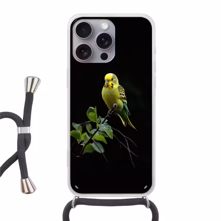 Telefoonhoesje met koord - Parkiet - Tak - Bladeren - Geel — 1