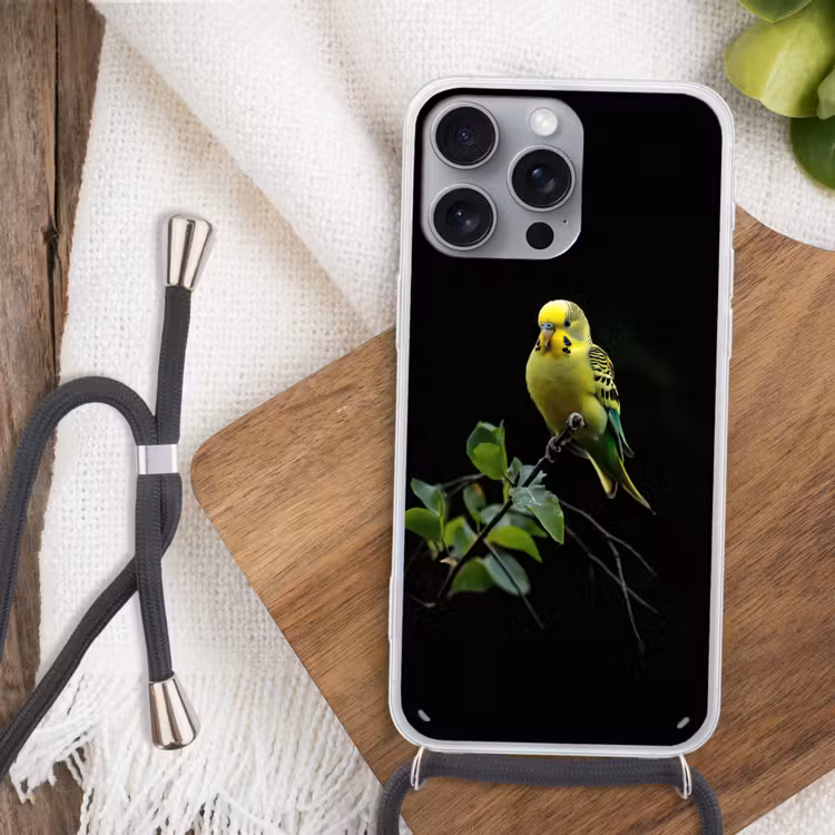 Telefoonhoesje met koord - Parkiet - Tak - Bladeren - Geel — 3