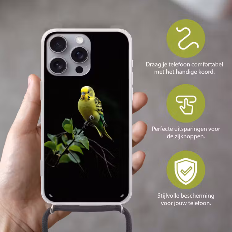 Telefoonhoesje met koord - Parkiet - Tak - Bladeren - Geel — 4