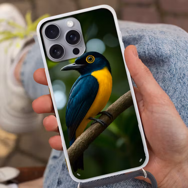 Telefoonhoesje met koord - Vogel - Tak - Geel - Bladeren — 2